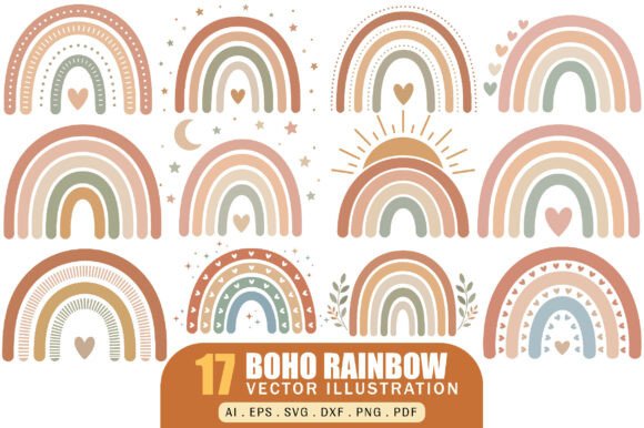 Download Boho Rainbow Illustration Vector Pack - Vector Collection