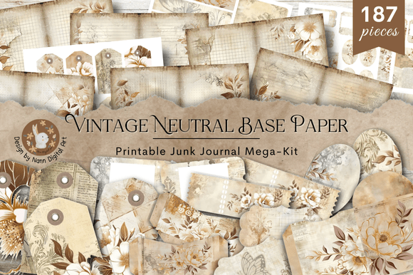 Download Printable Junk Journal Mega Kit Neutral - Neutral Collection
