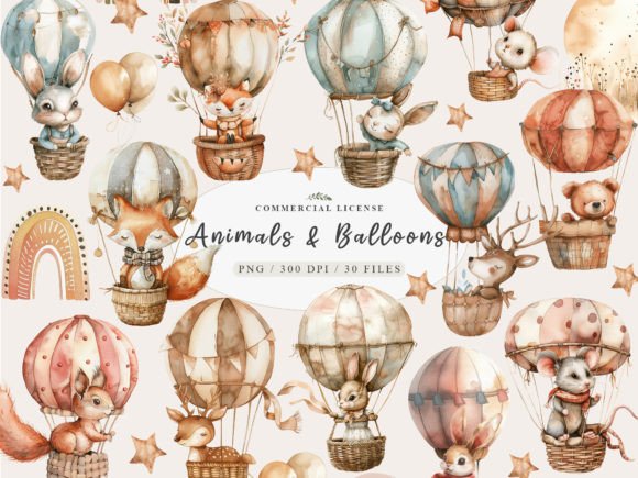 Download Neutral Baby Animals, Hot Air Balloon - Neutral Collection