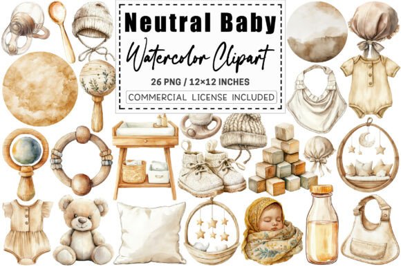 Download Watercolor Neutral Baby Clipart. - Neutral Collection